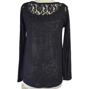 Rewind Black Lace Shirt NEW $36 Sheer Scoop Neck Long Sleeves Top Women's Size M